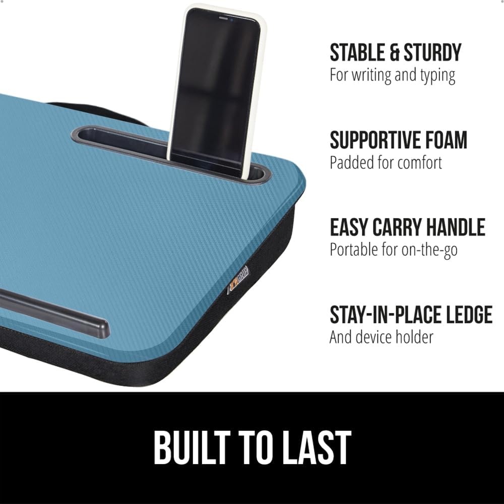 image:imageGORILLA GRIP Laptop Lap Desk with Phone Holder Pillow Cushion Desks Fit Laptops up to 156 Gifts for Home Portable Travel Workstation Tray Ledge Keep Computers in Place Light Wood ColorSky Blue