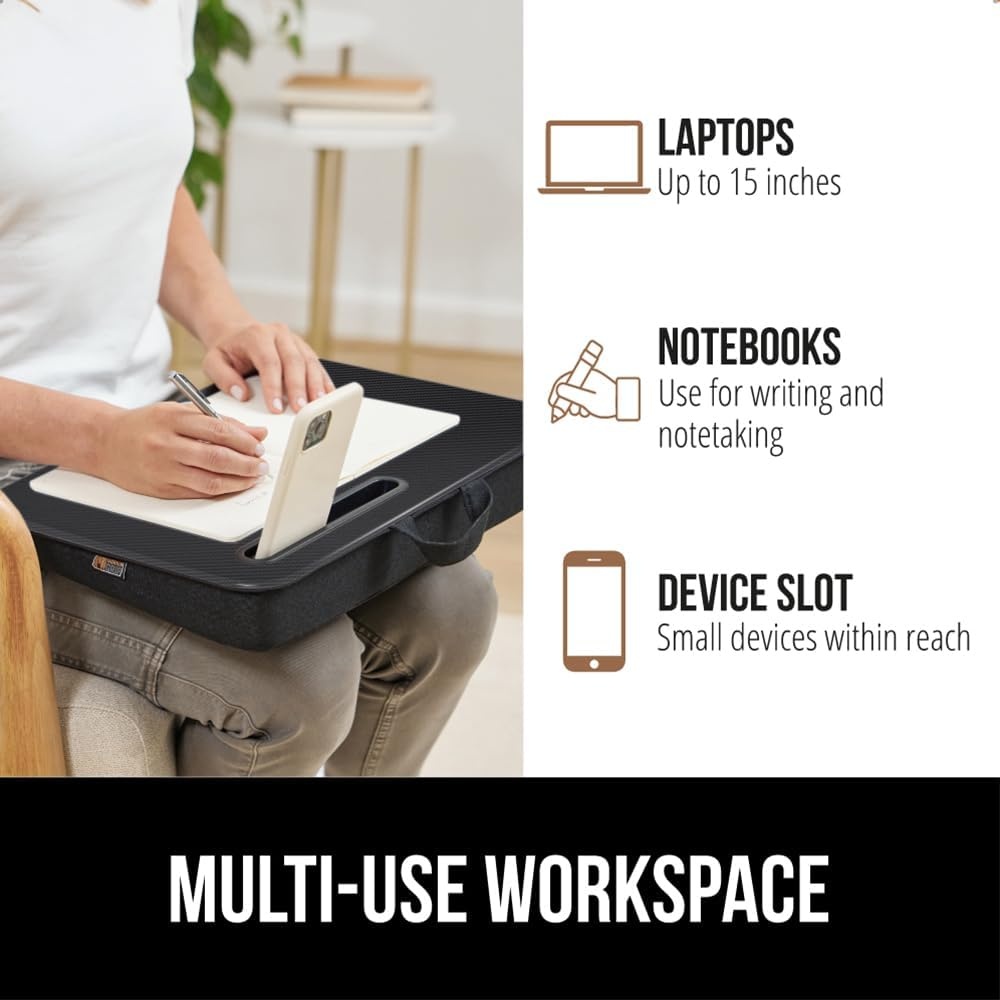 image:imageGORILLA GRIP Laptop Lap Desk with Phone Holder Pillow Cushion Desks Fit Laptops up to 156 Gifts for Home Portable Travel Workstation Tray Ledge Keep Computers in Place Light Wood ColorBlack