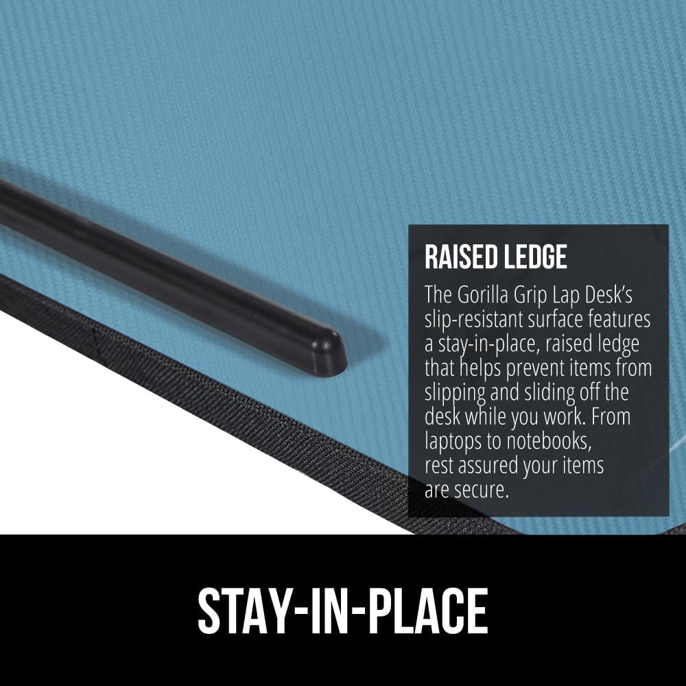 image:imageGORILLA GRIP Laptop Lap Desk with Phone Holder Pillow Cushion Desks Fit Laptops up to 156 Gifts for Home Portable Travel Workstation Tray Ledge Keep Computers in Place Light Wood ColorSky Blue
