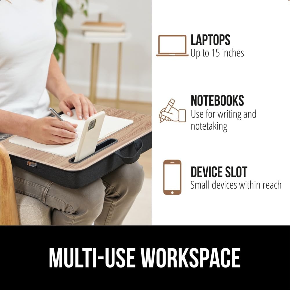image:imageGORILLA GRIP Laptop Lap Desk with Phone Holder Pillow Cushion Desks Fit Laptops up to 156 Gifts for Home Portable Travel Workstation Tray Ledge Keep Computers in Place Light Wood ColorLight Wood