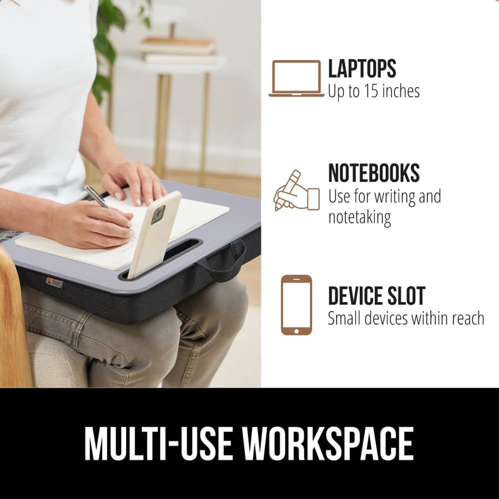 image:imageGORILLA GRIP Laptop Lap Desk with Phone Holder Pillow Cushion Desks Fit Laptops up to 156 Gifts for Home Portable Travel Workstation Tray Ledge Keep Computers in Place Light Wood ColorGray