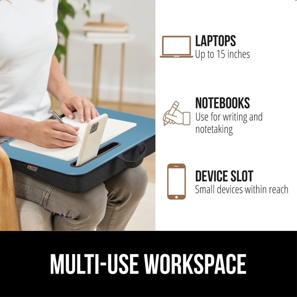 image:imageGORILLA GRIP Laptop Lap Desk with Phone Holder Pillow Cushion Desks Fit Laptops up to 156 Gifts for Home Portable Travel Workstation Tray Ledge Keep Computers in Place Light Wood ColorSky Blue