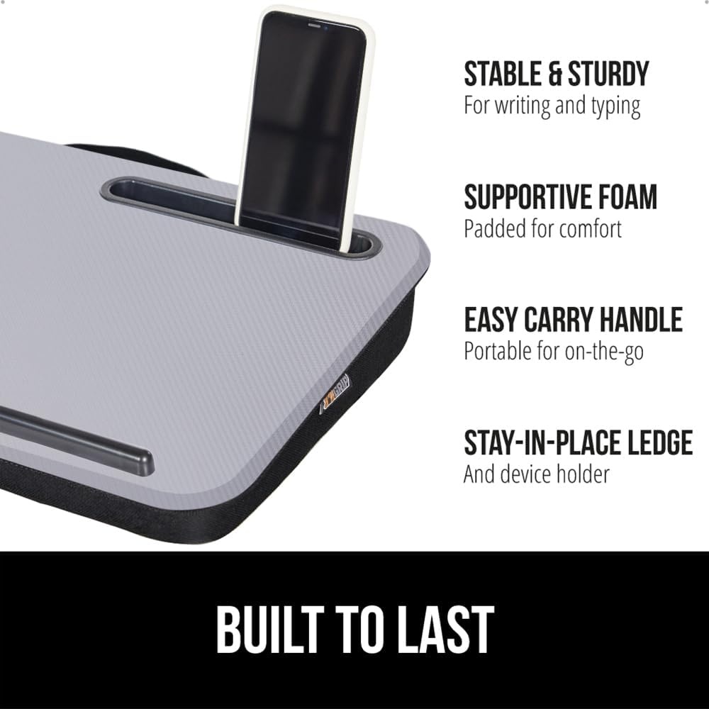 image:imageGORILLA GRIP Laptop Lap Desk with Phone Holder Pillow Cushion Desks Fit Laptops up to 156 Gifts for Home Portable Travel Workstation Tray Ledge Keep Computers in Place Light Wood ColorGray