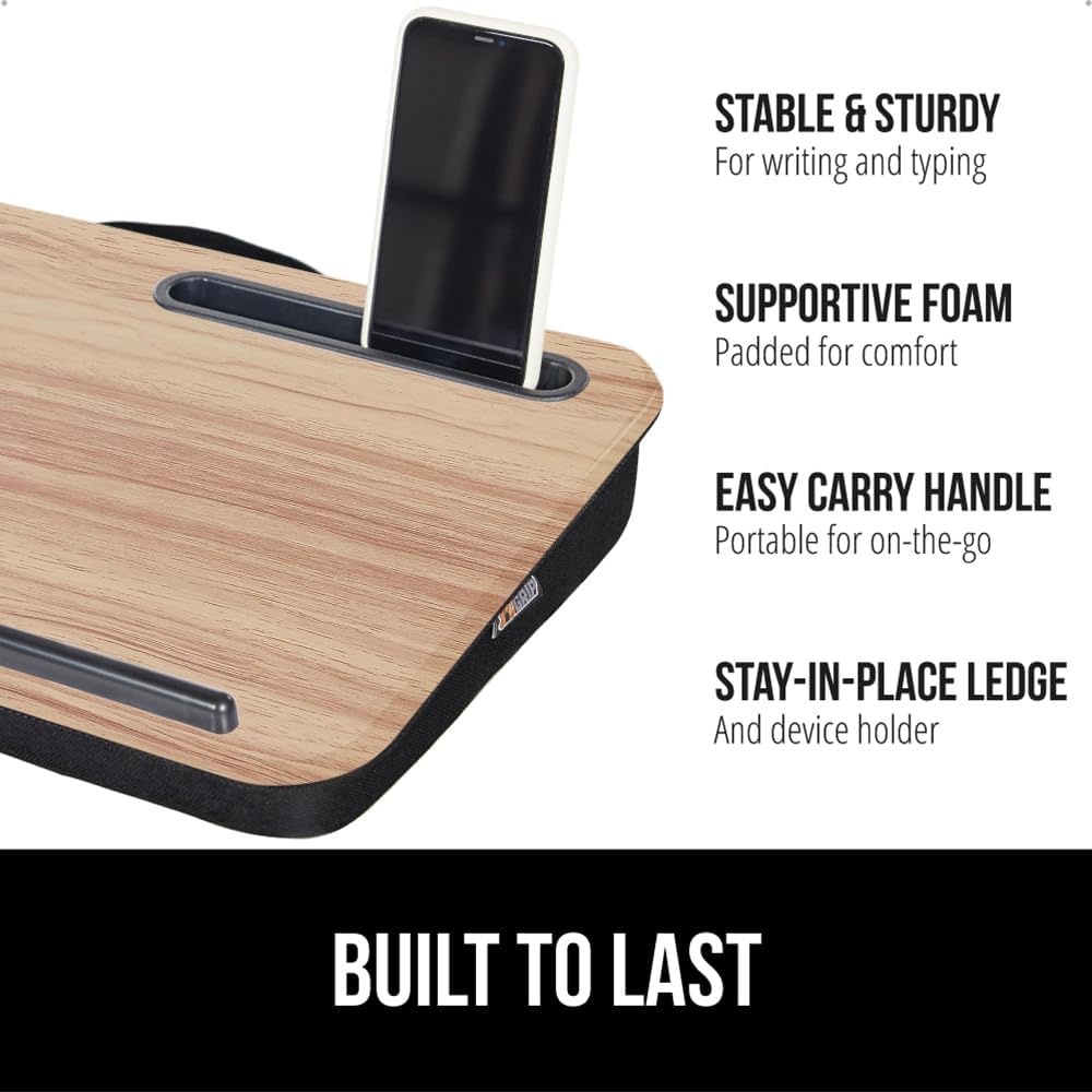 image:imageGORILLA GRIP Laptop Lap Desk with Phone Holder Pillow Cushion Desks Fit Laptops up to 156 Gifts for Home Portable Travel Workstation Tray Ledge Keep Computers in Place Light Wood ColorLight Wood