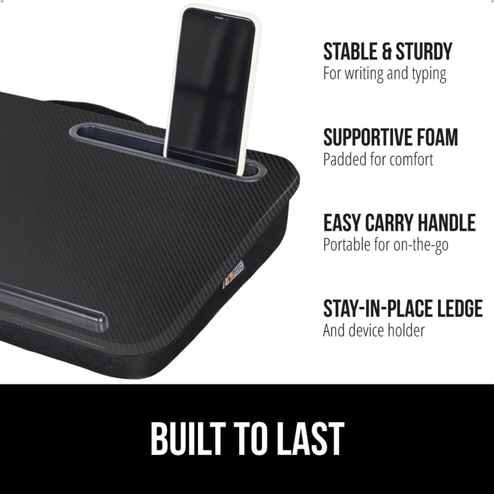 image:imageGORILLA GRIP Laptop Lap Desk with Phone Holder Pillow Cushion Desks Fit Laptops up to 156 Gifts for Home Portable Travel Workstation Tray Ledge Keep Computers in Place Light Wood ColorBlack