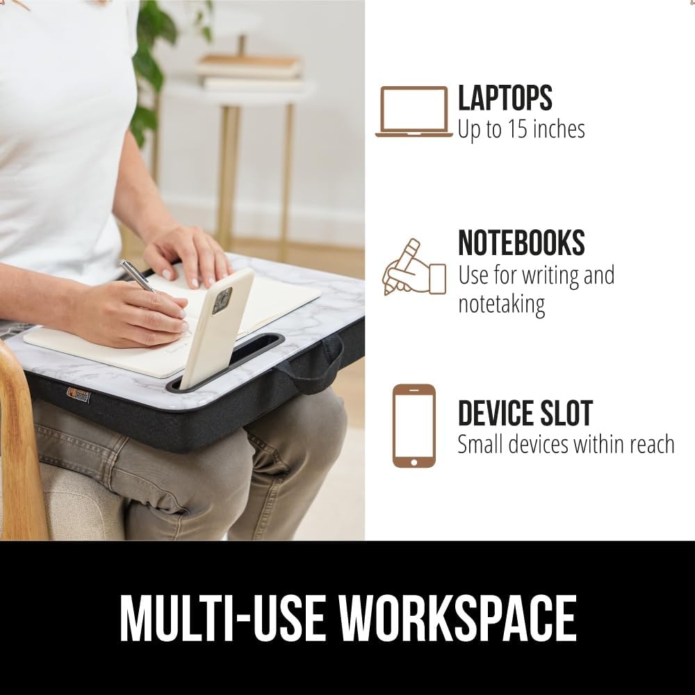 image:imageGORILLA GRIP Laptop Lap Desk with Phone Holder Pillow Cushion Desks Fit Laptops up to 156 Gifts for Home Portable Travel Workstation Tray Ledge Keep Computers in Place Light Wood ColorMarble