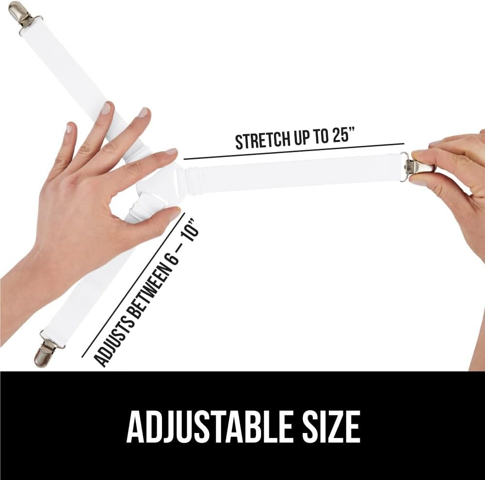 image:imageGORILLA GRIP Patented Bed Sheet Holders Adjustable Elastic Fasteners with Metal Clips Keep in Place Fitted Bedding Straps Firm Tight Suspenders for Mattress US Designed 4 Pack WhiteWhite
