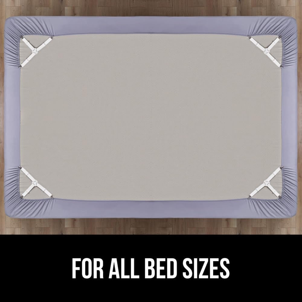 image:imageGORILLA GRIP Patented Bed Sheet Holders Adjustable Elastic Fasteners with Metal Clips Keep in Place Fitted Bedding Straps Firm Tight Suspenders for Mattress US Designed 4 Pack WhiteWhite