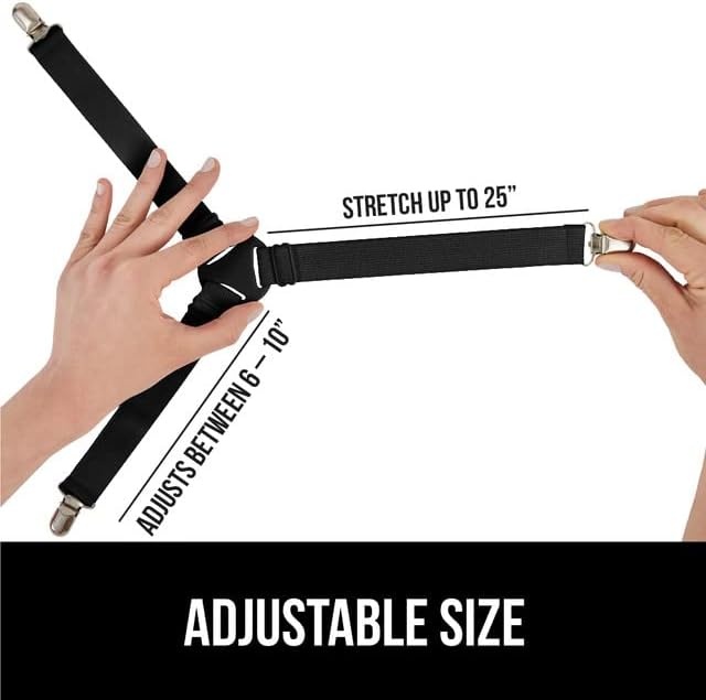 image:imageGORILLA GRIP Patented Bed Sheet Holders Adjustable Elastic Fasteners with Metal Clips Keep in Place Fitted Bedding Straps Firm Tight Suspenders for Mattress US Designed 4 Pack WhiteBlack
