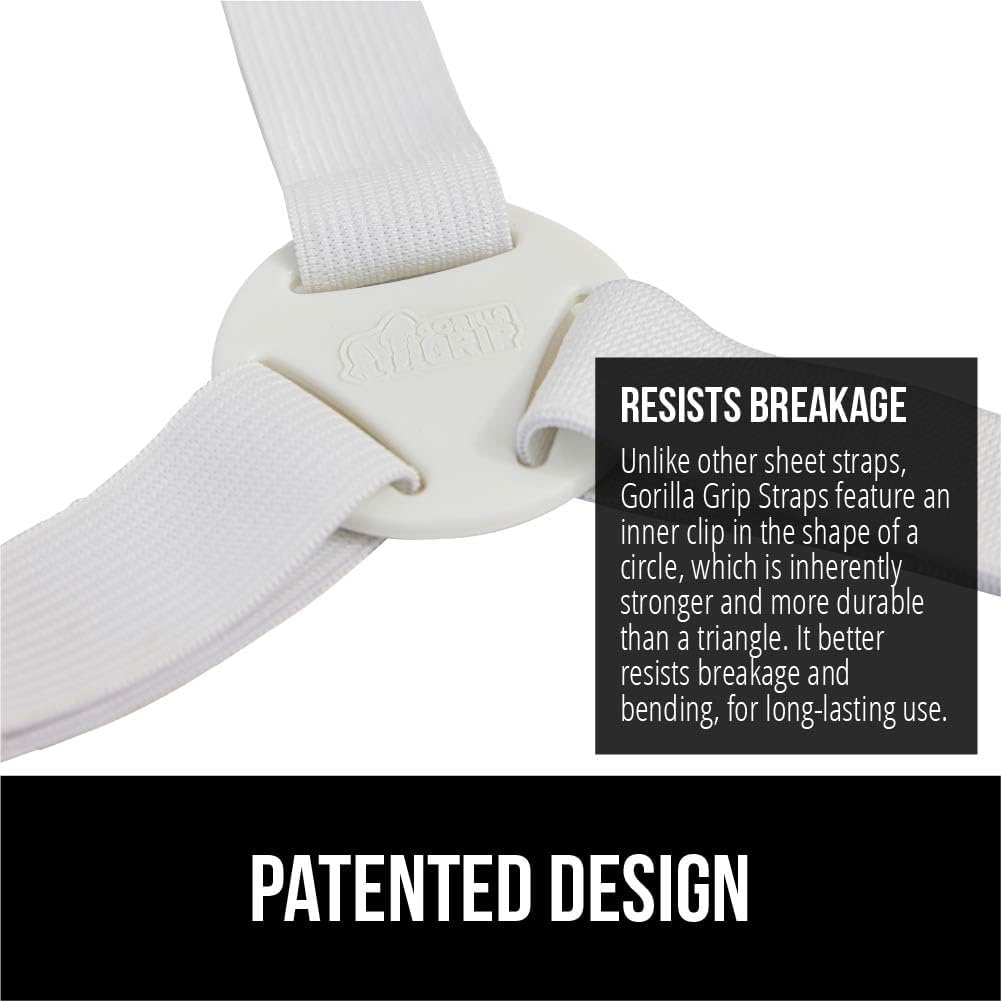 image:imageGORILLA GRIP Patented Bed Sheet Holders Adjustable Elastic Fasteners with Metal Clips Keep in Place Fitted Bedding Straps Firm Tight Suspenders for Mattress US Designed 4 Pack WhiteWhite