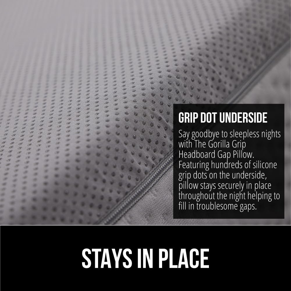 image:imageGORILLA GRIP Patented Bed Wedge Pillow for Headboard Gap Filler Between Mattress Gaps Comfortable Supportive High Density Cushioned Foam Pillows Stay in Place Gripping Dots Queen Soft GraySoft Gray