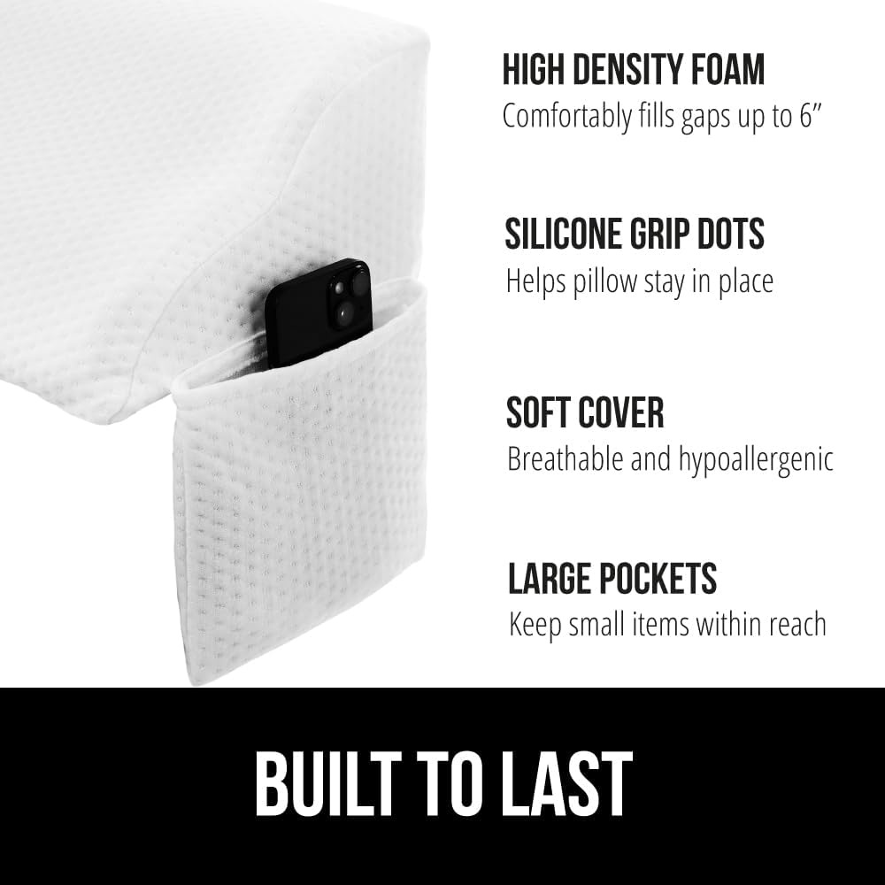 image:imageGORILLA GRIP Patented Bed Wedge Pillow for Headboard Gap Filler Between Mattress Gaps Comfortable Supportive High Density Cushioned Foam Pillows Stay in Place Gripping Dots Queen Soft GrayWhite