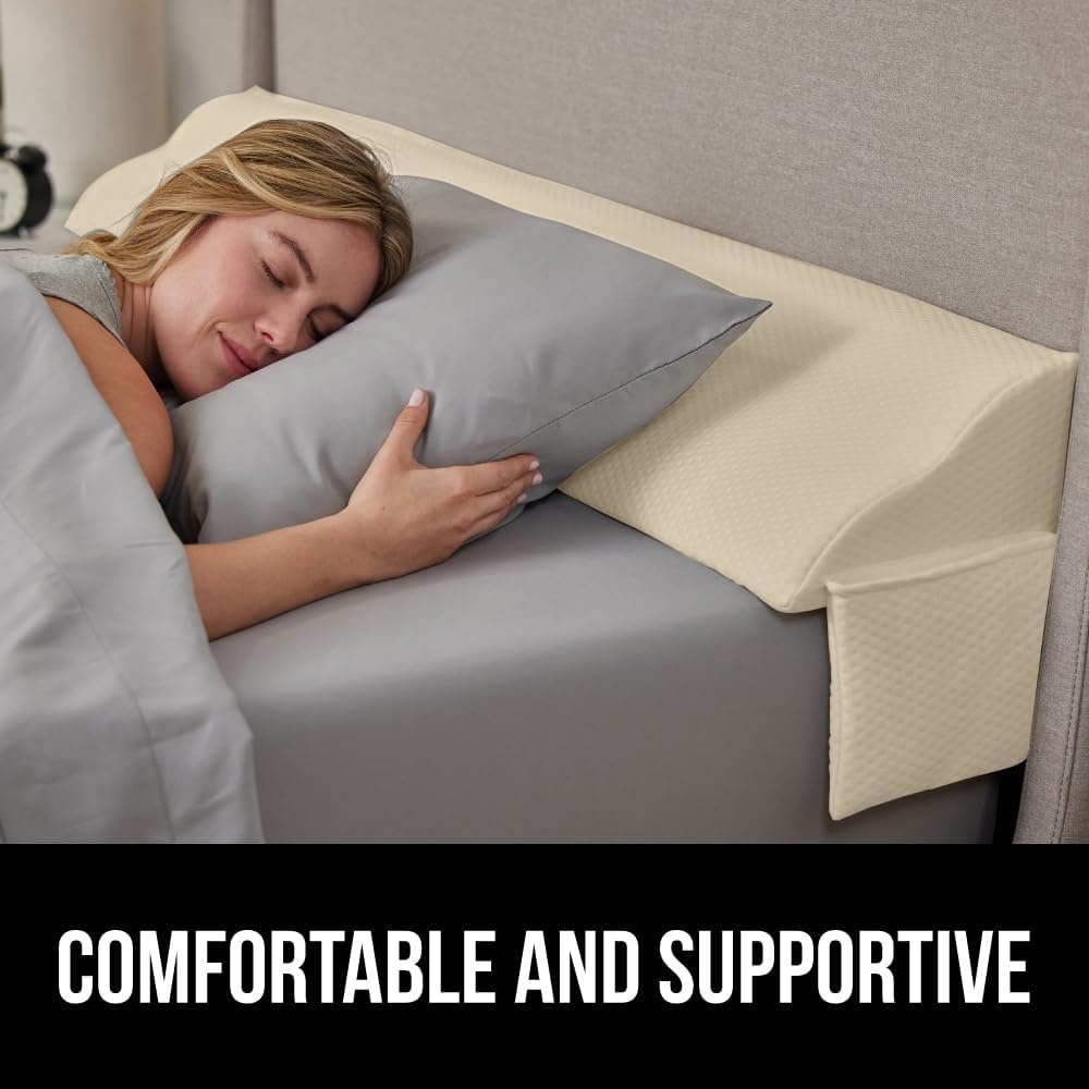 image:imageGORILLA GRIP Patented Bed Wedge Pillow for Headboard Gap Filler Between Mattress Gaps Comfortable Supportive High Density Cushioned Foam Pillows Stay in Place Gripping Dots Queen Soft GrayCream