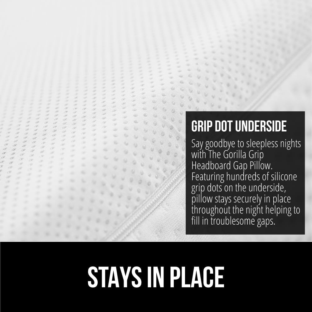 image:imageGORILLA GRIP Patented Bed Wedge Pillow for Headboard Gap Filler Between Mattress Gaps Comfortable Supportive High Density Cushioned Foam Pillows Stay in Place Gripping Dots Queen Soft GrayWhite