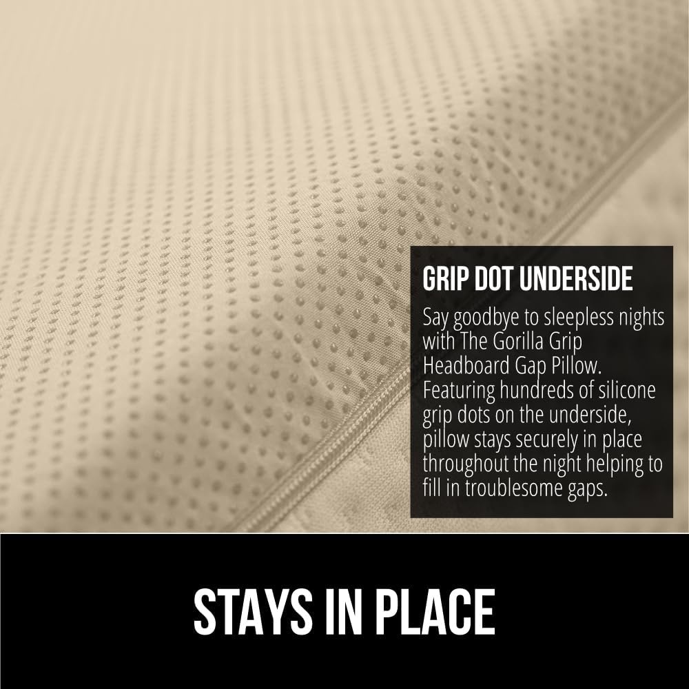 image:imageGORILLA GRIP Patented Bed Wedge Pillow for Headboard Gap Filler Between Mattress Gaps Comfortable Supportive High Density Cushioned Foam Pillows Stay in Place Gripping Dots Queen Soft GrayCream