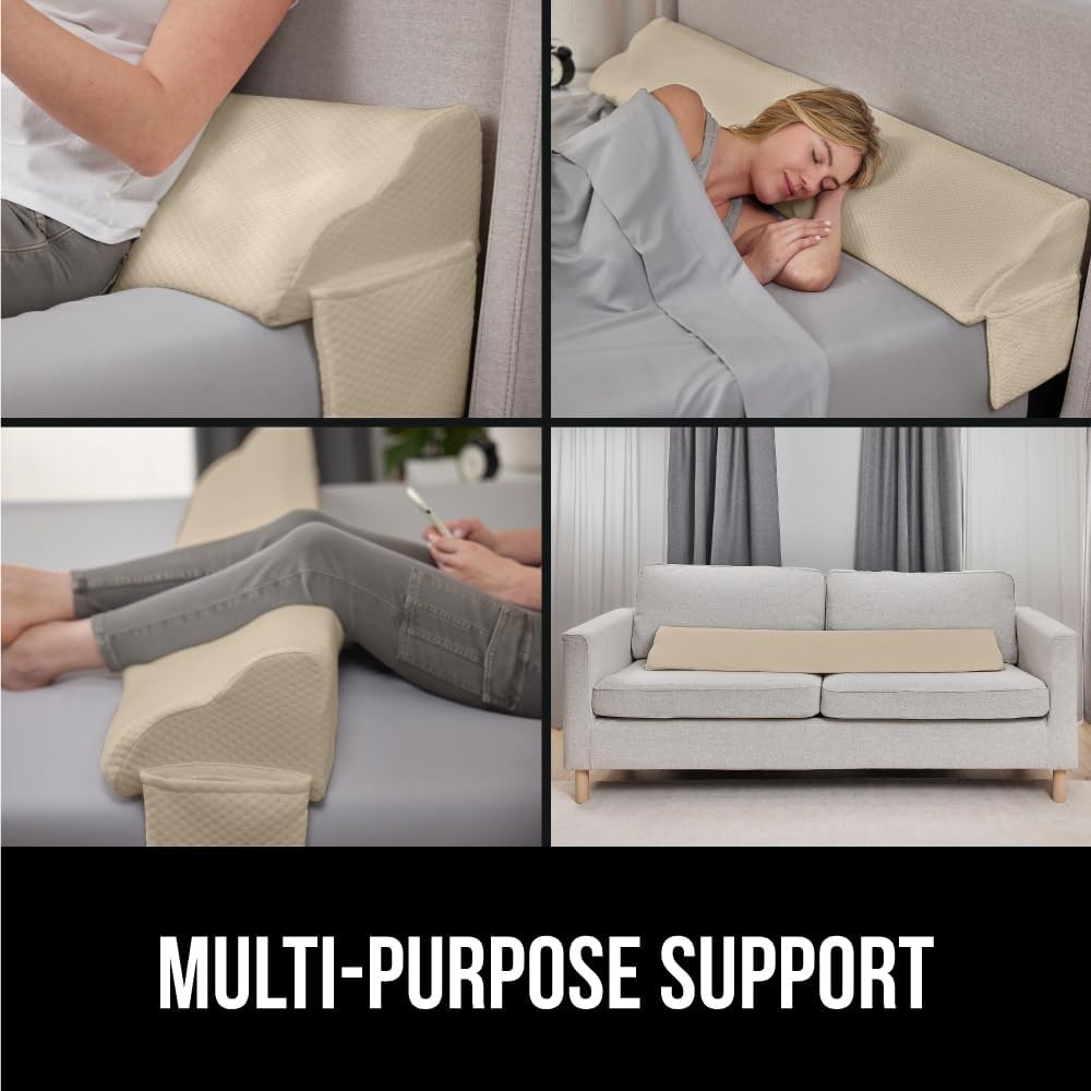 image:imageGORILLA GRIP Patented Bed Wedge Pillow for Headboard Gap Filler Between Mattress Gaps Comfortable Supportive High Density Cushioned Foam Pillows Stay in Place Gripping Dots Queen Soft GrayCream