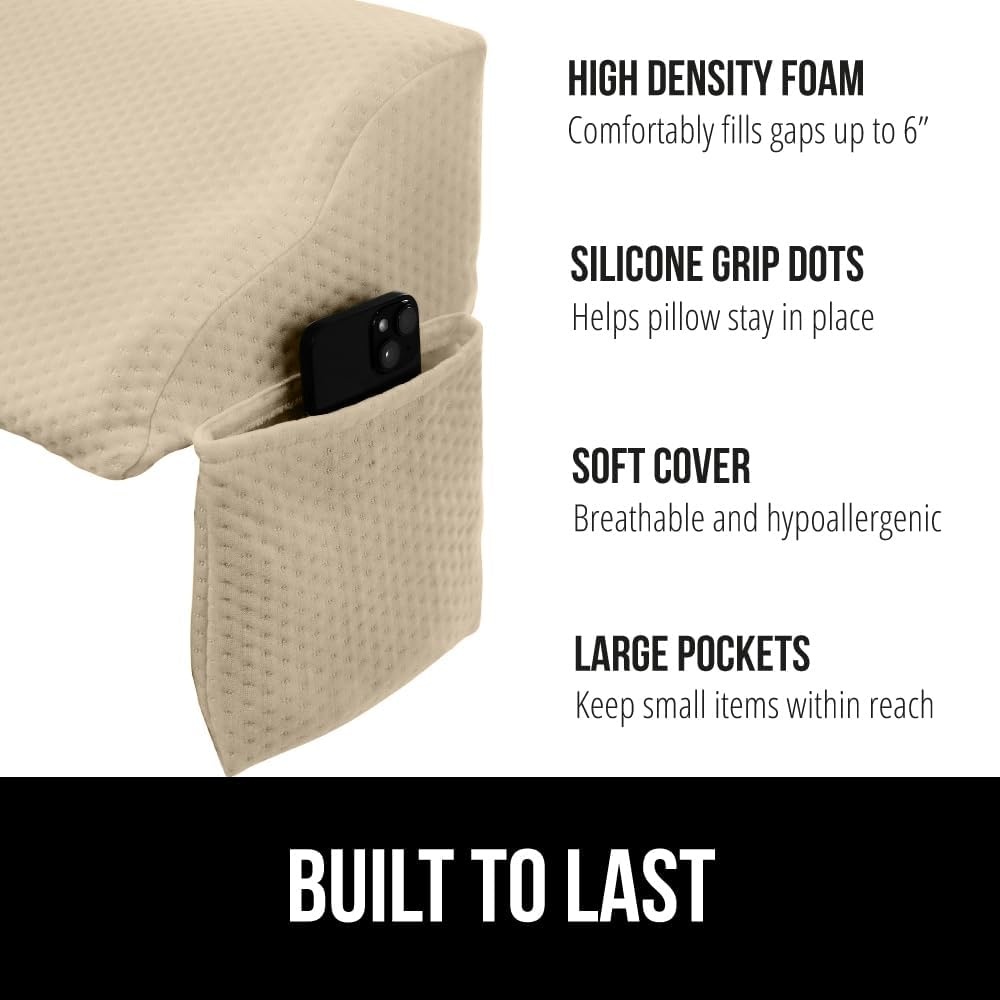 image:imageGORILLA GRIP Patented Bed Wedge Pillow for Headboard Gap Filler Between Mattress Gaps Comfortable Supportive High Density Cushioned Foam Pillows Stay in Place Gripping Dots Queen Soft GrayCream