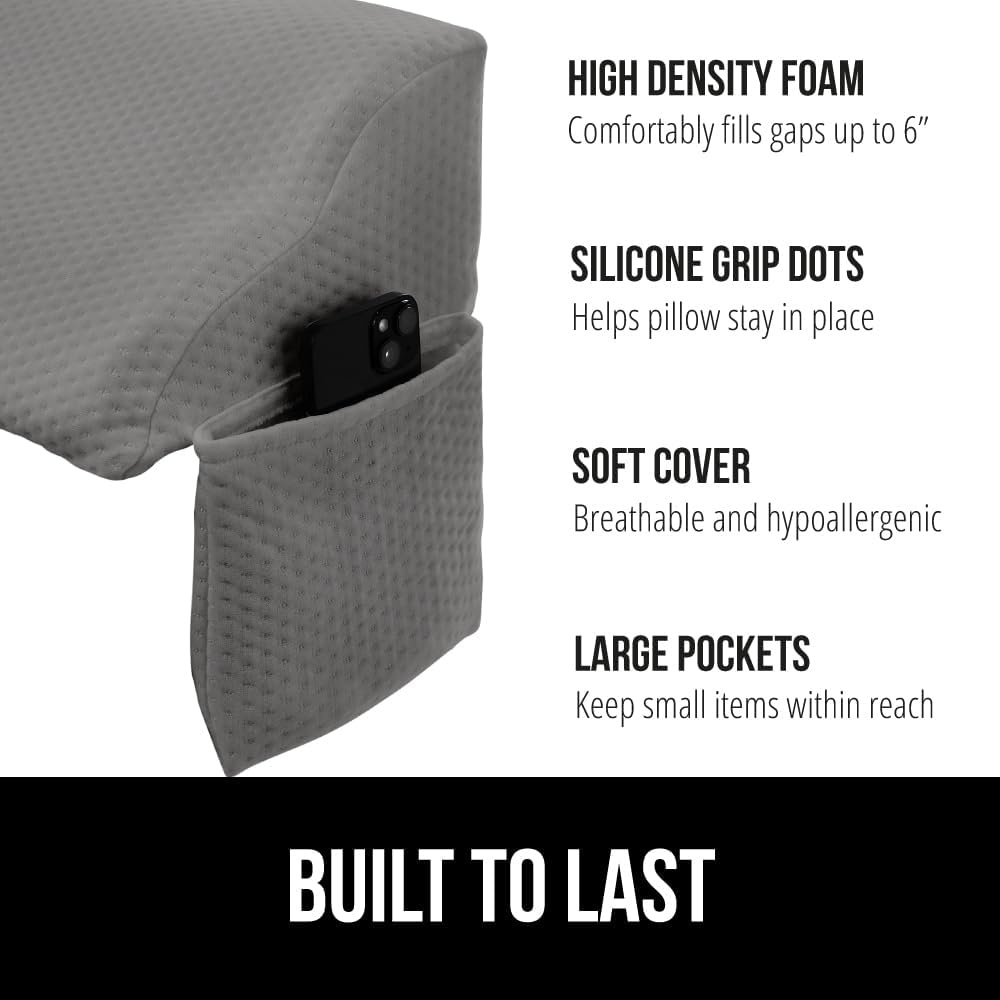 image:imageGORILLA GRIP Patented Bed Wedge Pillow for Headboard Gap Filler Between Mattress Gaps Comfortable Supportive High Density Cushioned Foam Pillows Stay in Place Gripping Dots Queen Soft GraySoft Gray