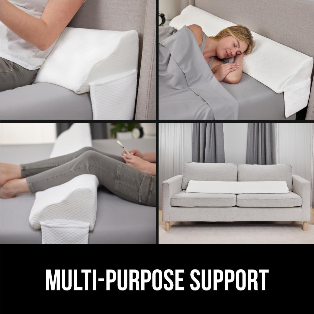 image:imageGORILLA GRIP Patented Bed Wedge Pillow for Headboard Gap Filler Between Mattress Gaps Comfortable Supportive High Density Cushioned Foam Pillows Stay in Place Gripping Dots Queen Soft GrayWhite