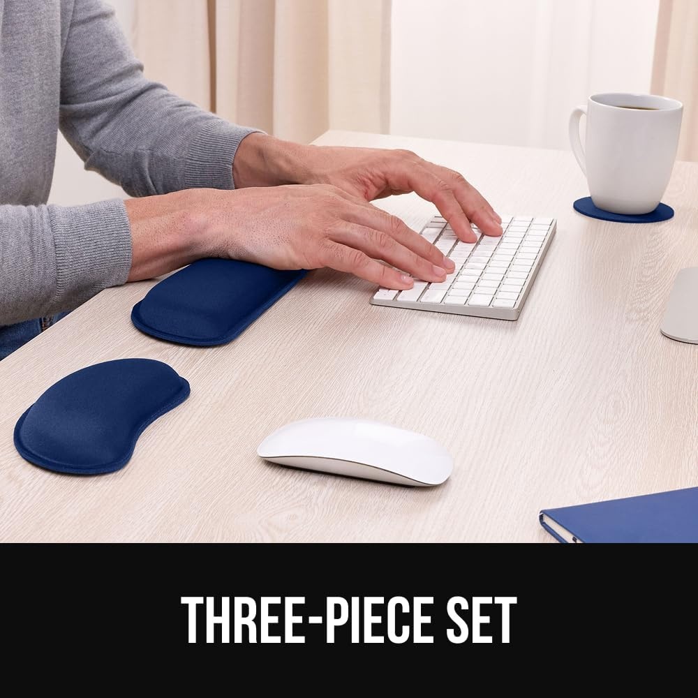 image:imageGORILLA GRIP Silky Memory Foam Keyboard Wrist Rest and Mouse Pad for Computer Ergonomic Typing Support Desk Office Supplies and Gaming Accessories Hand amp Arm Mousepad Cushions and Coaster Set BlackNavy Blue