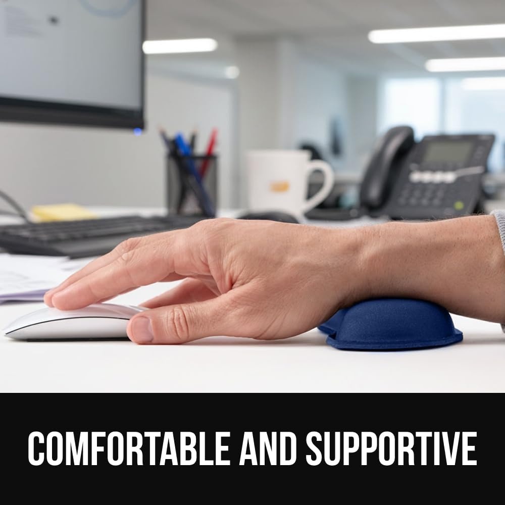 image:imageGORILLA GRIP Silky Memory Foam Keyboard Wrist Rest and Mouse Pad for Computer Ergonomic Typing Support Desk Office Supplies and Gaming Accessories Hand amp Arm Mousepad Cushions and Coaster Set BlackNavy Blue
