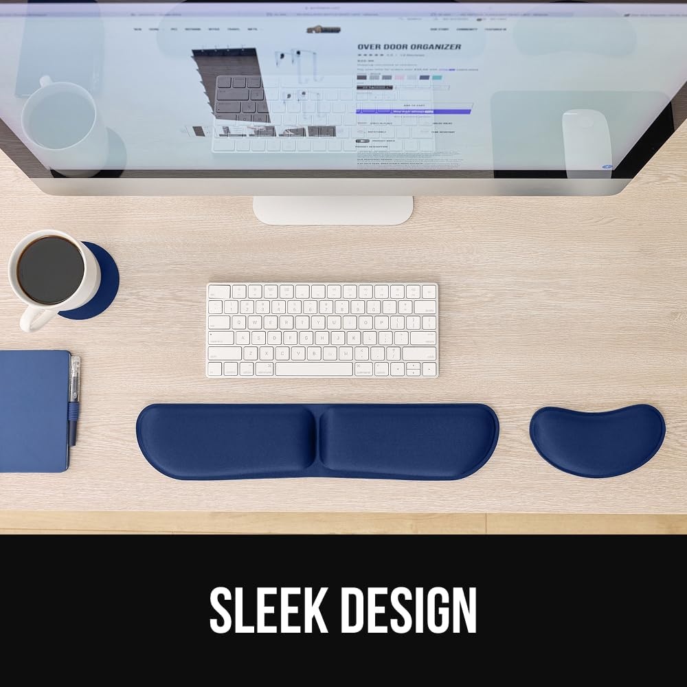 image:imageGORILLA GRIP Silky Memory Foam Keyboard Wrist Rest and Mouse Pad for Computer Ergonomic Typing Support Desk Office Supplies and Gaming Accessories Hand amp Arm Mousepad Cushions and Coaster Set BlackNavy Blue