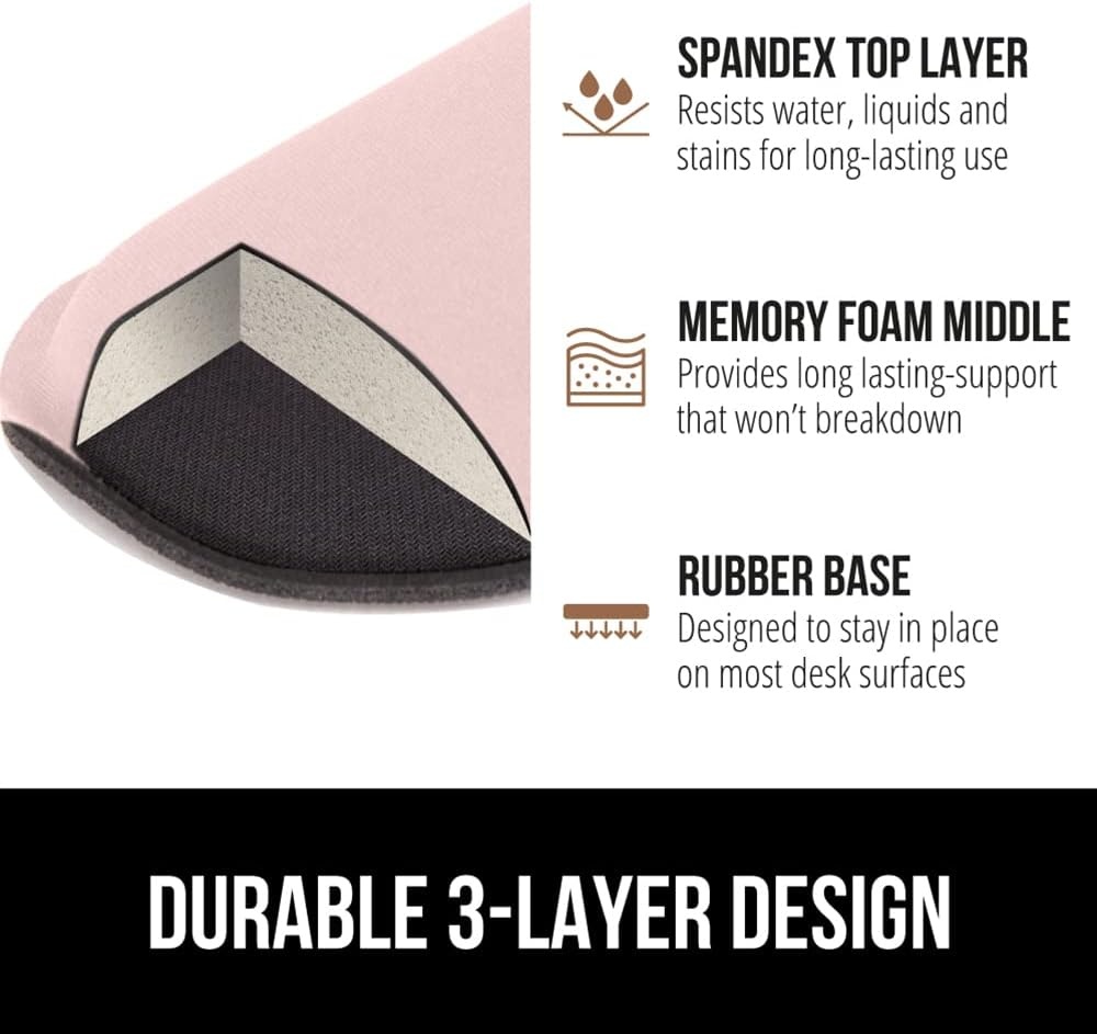 image:imageGORILLA GRIP Silky Memory Foam Keyboard Wrist Rest and Mouse Pad for Computer Ergonomic Typing Support Desk Office Supplies and Gaming Accessories Hand amp Arm Mousepad Cushions and Coaster Set BlackLight Pink