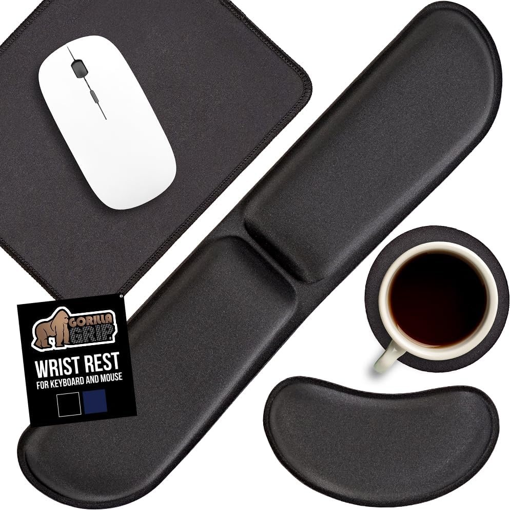 image:imageGORILLA GRIP Silky Memory Foam Keyboard Wrist Rest and Mouse Pad for Computer Ergonomic Typing Support Desk Office Supplies and Gaming Accessories Hand amp Arm Mousepad Cushions and Coaster Set BlackBlack