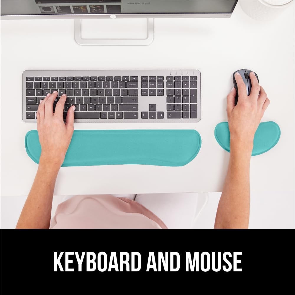 image:imageGORILLA GRIP Silky Memory Foam Keyboard Wrist Rest and Mouse Pad for Computer Ergonomic Typing Support Desk Office Supplies and Gaming Accessories Hand amp Arm Mousepad Cushions and Coaster Set BlackTurquoise