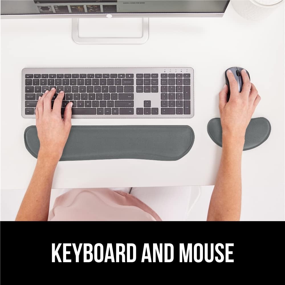 image:imageGORILLA GRIP Silky Memory Foam Keyboard Wrist Rest and Mouse Pad for Computer Ergonomic Typing Support Desk Office Supplies and Gaming Accessories Hand amp Arm Mousepad Cushions and Coaster Set BlackGray