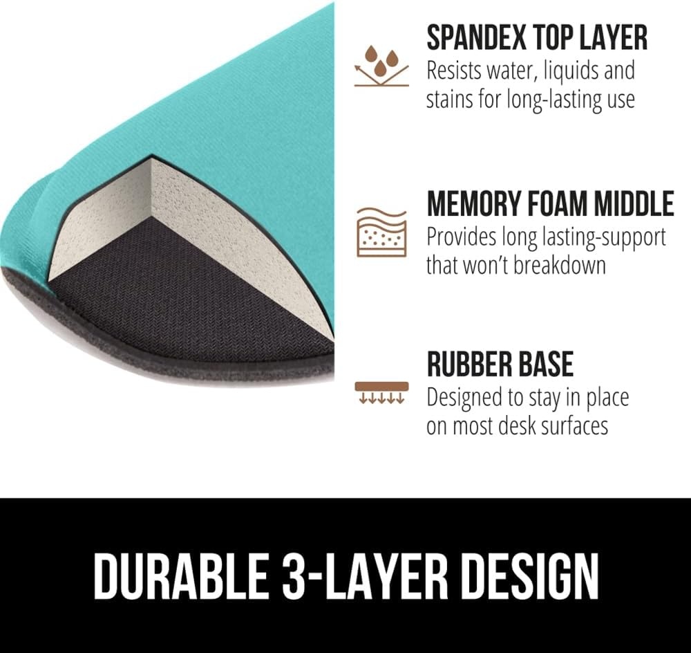 image:imageGORILLA GRIP Silky Memory Foam Keyboard Wrist Rest and Mouse Pad for Computer Ergonomic Typing Support Desk Office Supplies and Gaming Accessories Hand amp Arm Mousepad Cushions and Coaster Set BlackTurquoise