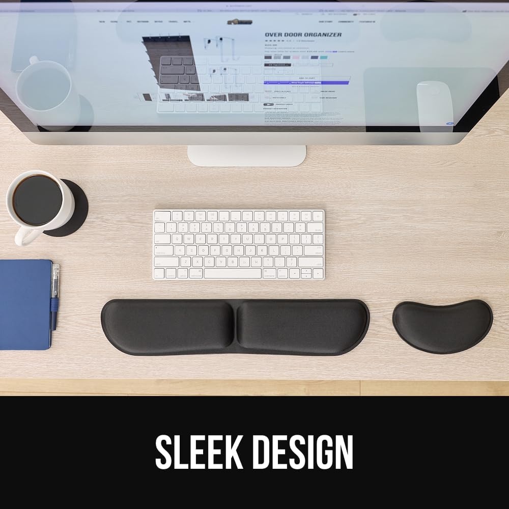 image:imageGORILLA GRIP Silky Memory Foam Keyboard Wrist Rest and Mouse Pad for Computer Ergonomic Typing Support Desk Office Supplies and Gaming Accessories Hand amp Arm Mousepad Cushions and Coaster Set BlackBlack