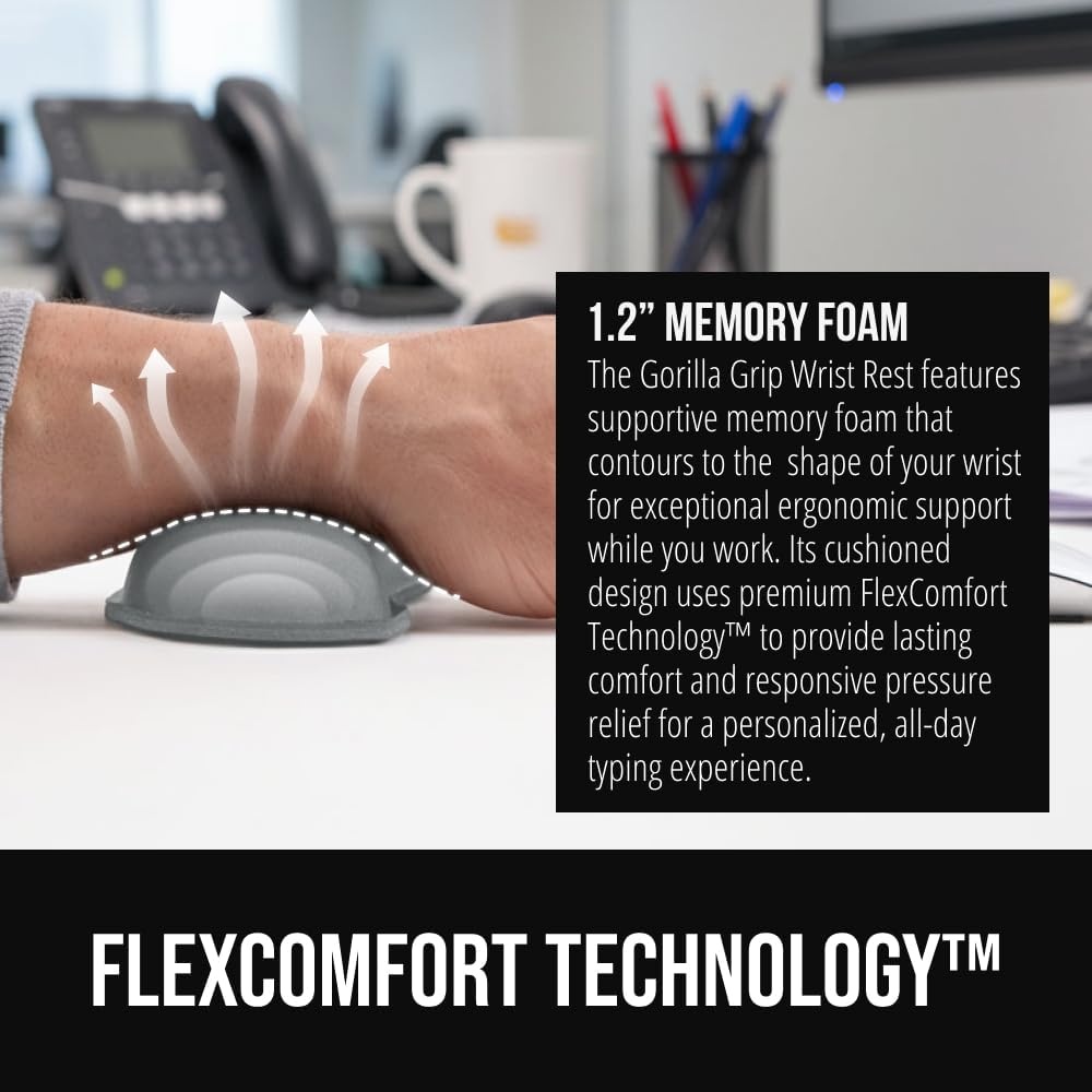 image:imageGORILLA GRIP Silky Memory Foam Keyboard Wrist Rest and Mouse Pad for Computer Ergonomic Typing Support Desk Office Supplies and Gaming Accessories Hand amp Arm Mousepad Cushions and Coaster Set BlackGray