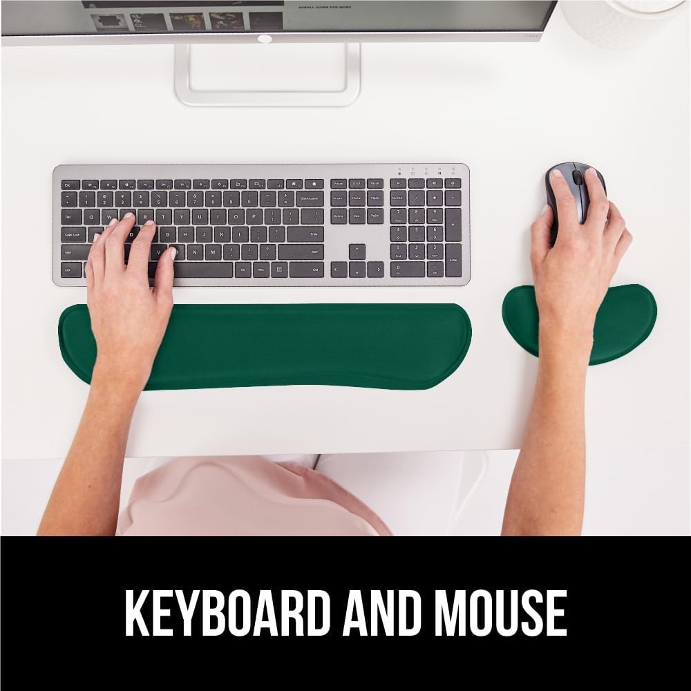 image:imageGORILLA GRIP Silky Memory Foam Keyboard Wrist Rest and Mouse Pad for Computer Ergonomic Typing Support Desk Office Supplies and Gaming Accessories Hand amp Arm Mousepad Cushions and Coaster Set BlackHunter Green