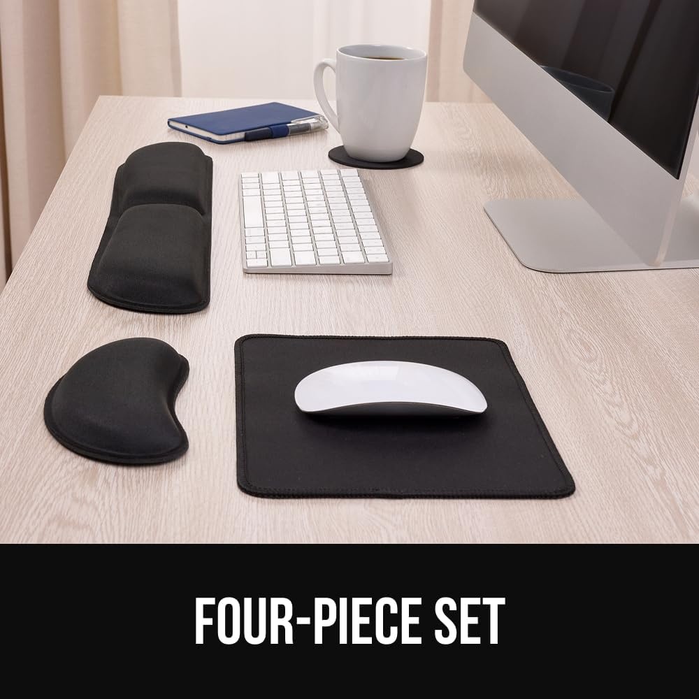 image:imageGORILLA GRIP Silky Memory Foam Keyboard Wrist Rest and Mouse Pad for Computer Ergonomic Typing Support Desk Office Supplies and Gaming Accessories Hand amp Arm Mousepad Cushions and Coaster Set BlackBlack