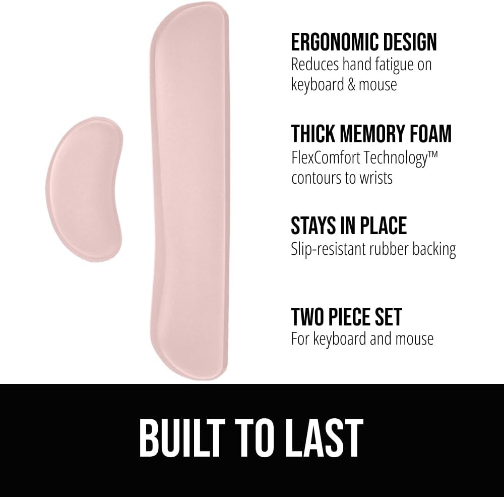 image:imageGORILLA GRIP Silky Memory Foam Keyboard Wrist Rest and Mouse Pad for Computer Ergonomic Typing Support Desk Office Supplies and Gaming Accessories Hand amp Arm Mousepad Cushions and Coaster Set BlackLight Pink