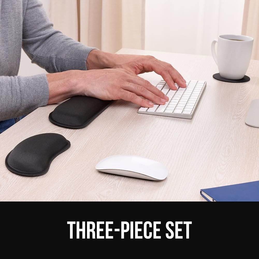 image:imageGORILLA GRIP Silky Memory Foam Keyboard Wrist Rest and Mouse Pad for Computer Ergonomic Typing Support Desk Office Supplies and Gaming Accessories Hand amp Arm Mousepad Cushions and Coaster Set BlackBlack