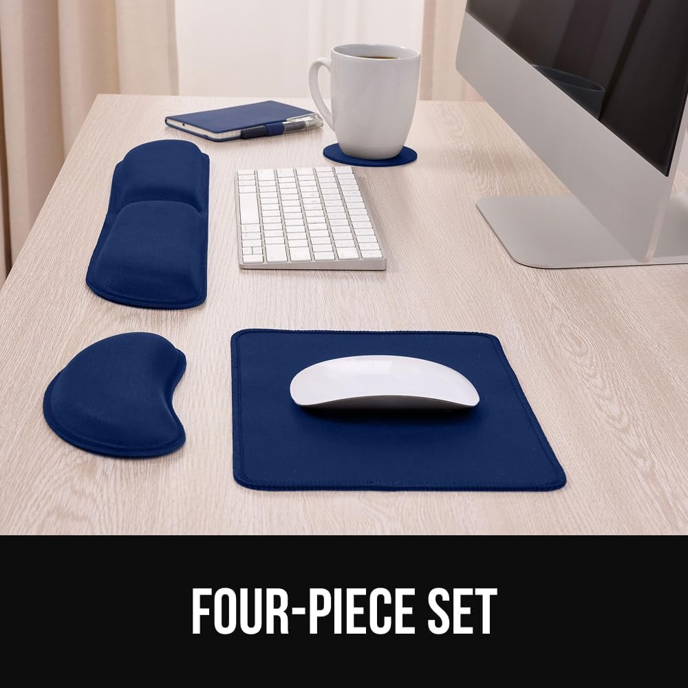 image:imageGORILLA GRIP Silky Memory Foam Keyboard Wrist Rest and Mouse Pad for Computer Ergonomic Typing Support Desk Office Supplies and Gaming Accessories Hand amp Arm Mousepad Cushions and Coaster Set BlackNavy Blue