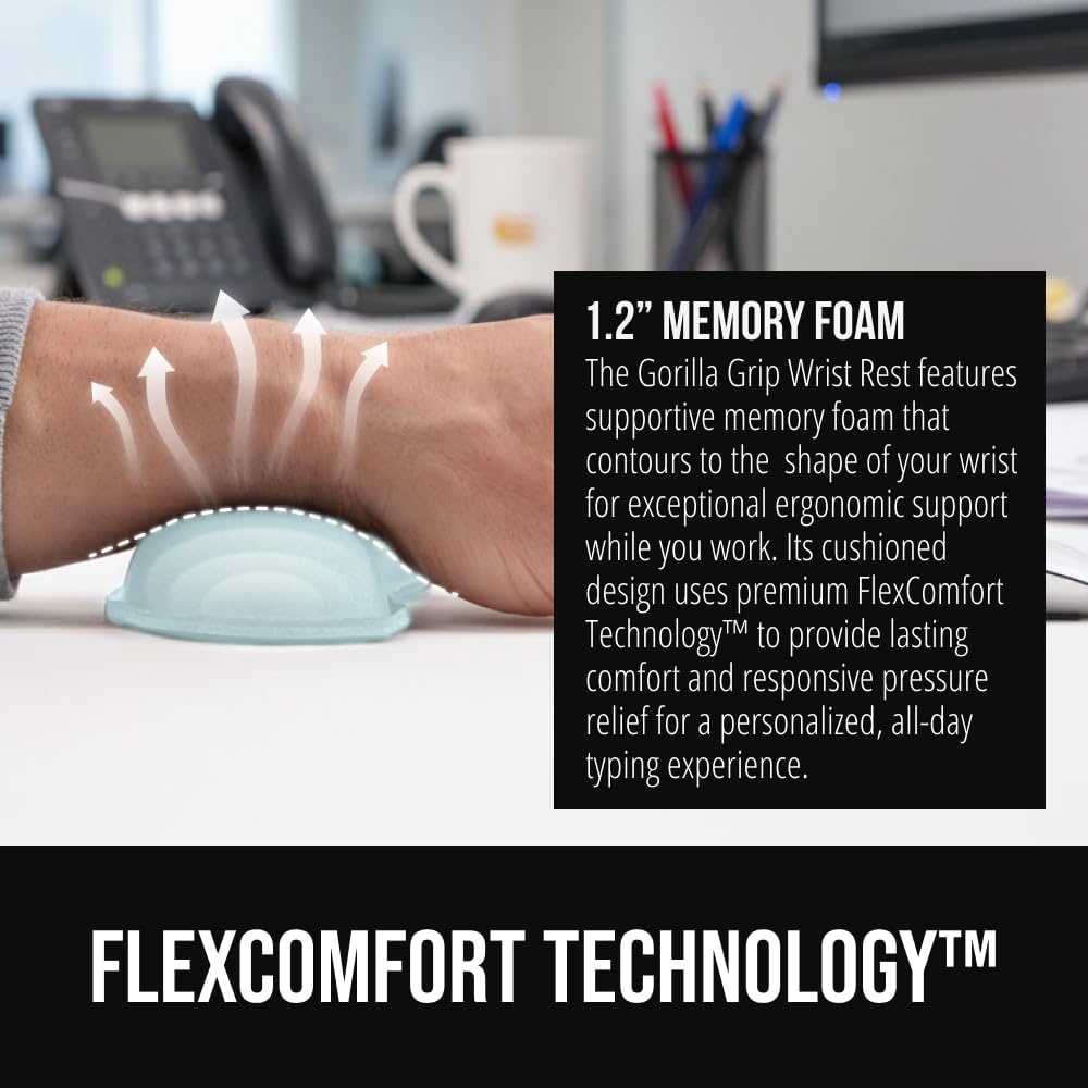 image:imageGORILLA GRIP Silky Memory Foam Keyboard Wrist Rest and Mouse Pad for Computer Ergonomic Typing Support Desk Office Supplies and Gaming Accessories Hand amp Arm Mousepad Cushions and Coaster Set BlackSky Blue