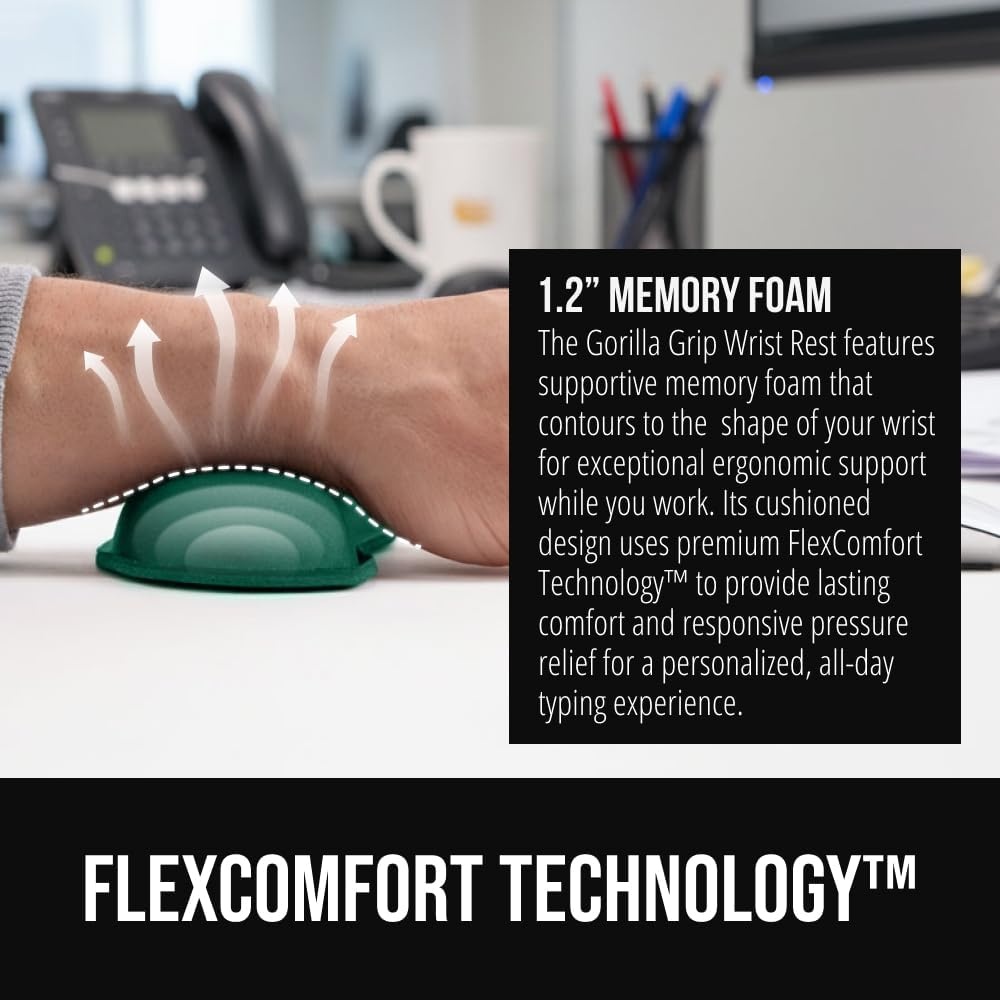 image:imageGORILLA GRIP Silky Memory Foam Keyboard Wrist Rest and Mouse Pad for Computer Ergonomic Typing Support Desk Office Supplies and Gaming Accessories Hand amp Arm Mousepad Cushions and Coaster Set BlackHunter Green