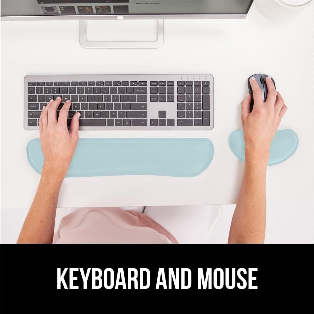 image:imageGORILLA GRIP Silky Memory Foam Keyboard Wrist Rest and Mouse Pad for Computer Ergonomic Typing Support Desk Office Supplies and Gaming Accessories Hand amp Arm Mousepad Cushions and Coaster Set BlackSky Blue