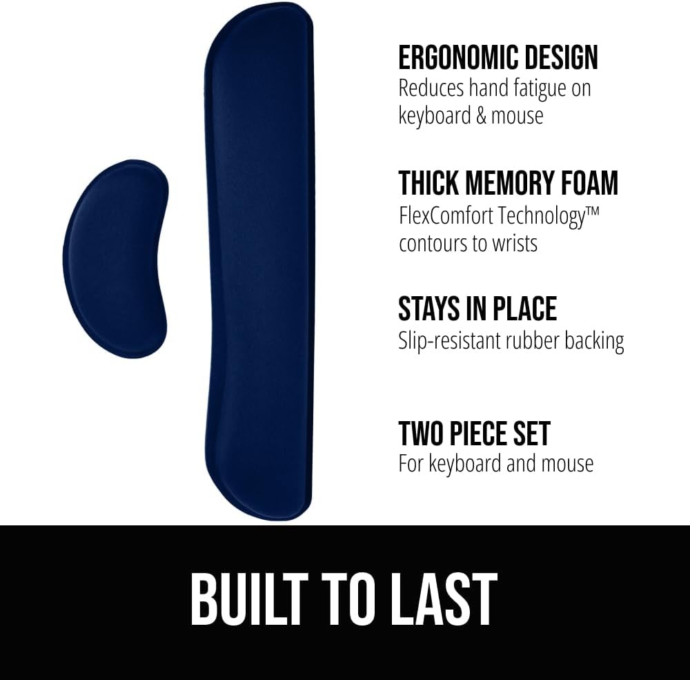 image:imageGORILLA GRIP Silky Memory Foam Keyboard Wrist Rest and Mouse Pad for Computer Ergonomic Typing Support Desk Office Supplies and Gaming Accessories Hand amp Arm Mousepad Cushions and Coaster Set BlackNavy Blue