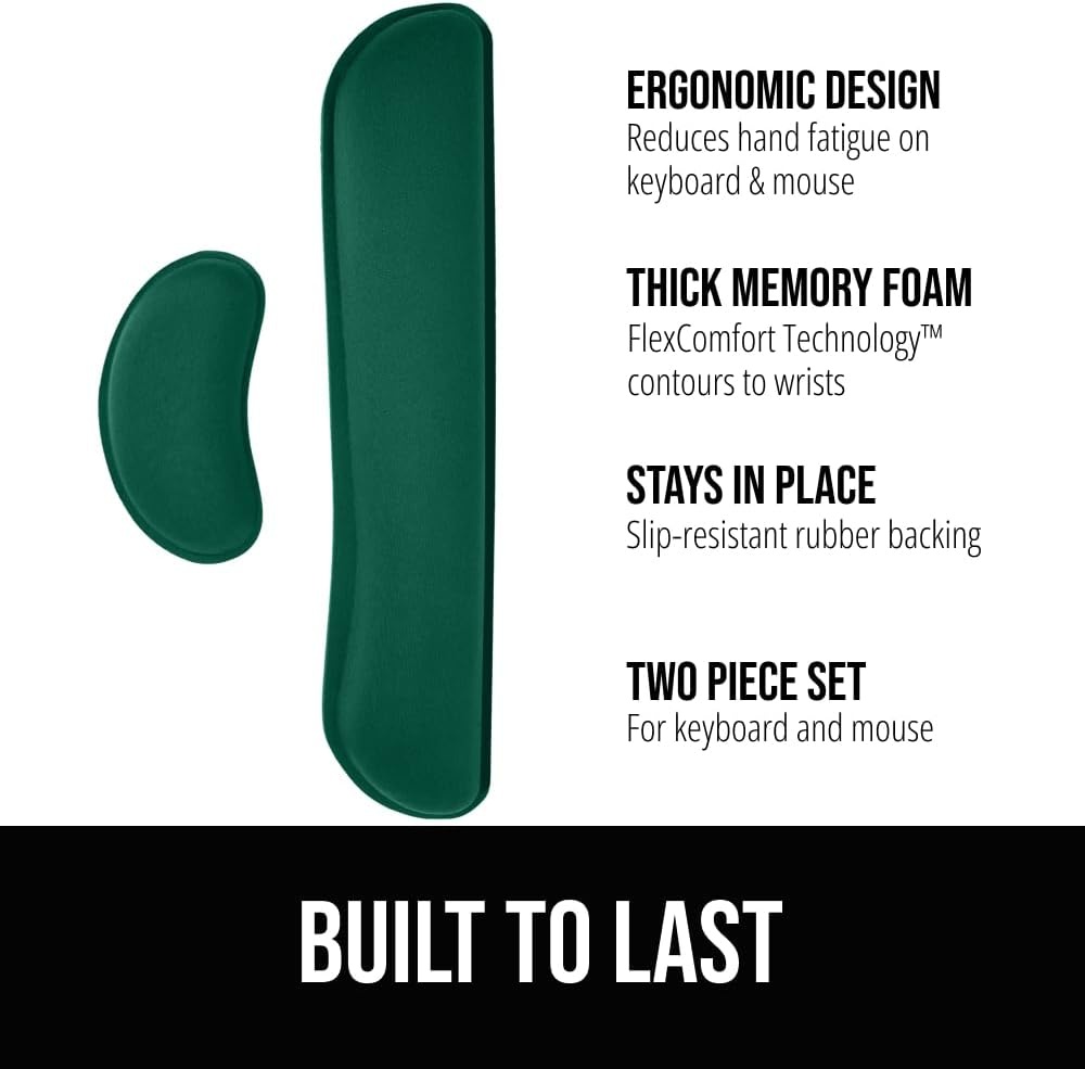 image:imageGORILLA GRIP Silky Memory Foam Keyboard Wrist Rest and Mouse Pad for Computer Ergonomic Typing Support Desk Office Supplies and Gaming Accessories Hand amp Arm Mousepad Cushions and Coaster Set BlackHunter Green