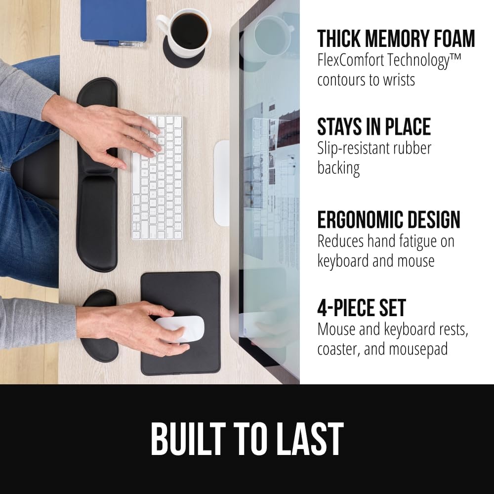 image:imageGORILLA GRIP Silky Memory Foam Keyboard Wrist Rest and Mouse Pad for Computer Ergonomic Typing Support Desk Office Supplies and Gaming Accessories Hand amp Arm Mousepad Cushions and Coaster Set BlackBlack