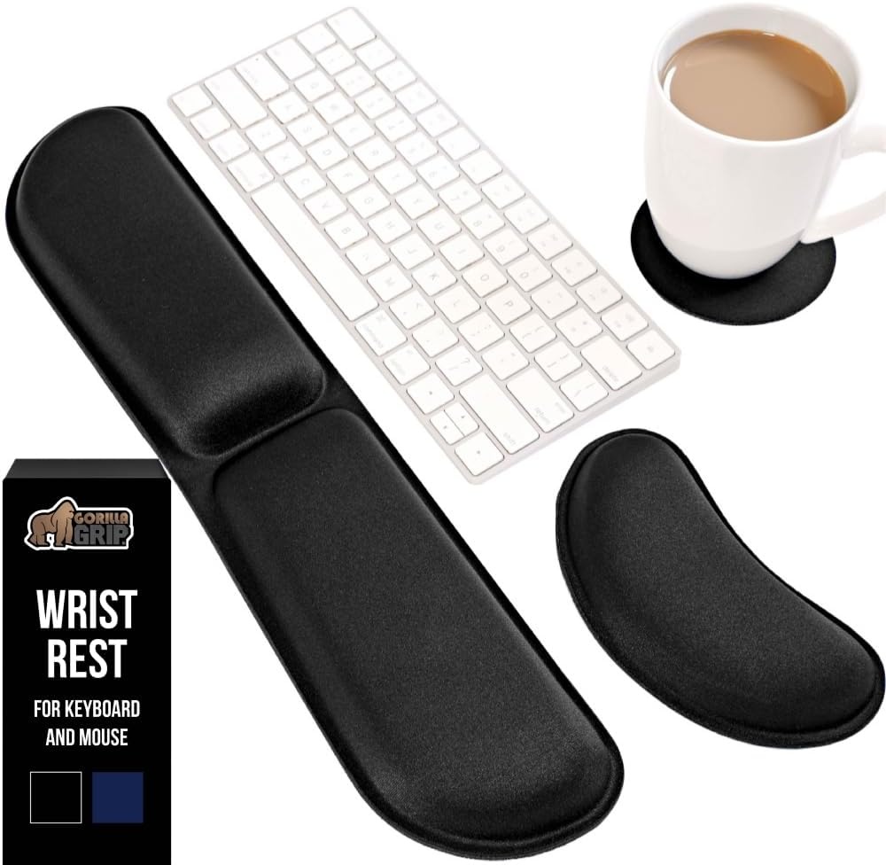 image:imageGORILLA GRIP Silky Memory Foam Keyboard Wrist Rest and Mouse Pad for Computer Ergonomic Typing Support Desk Office Supplies and Gaming Accessories Hand amp Arm Mousepad Cushions and Coaster Set BlackBlack