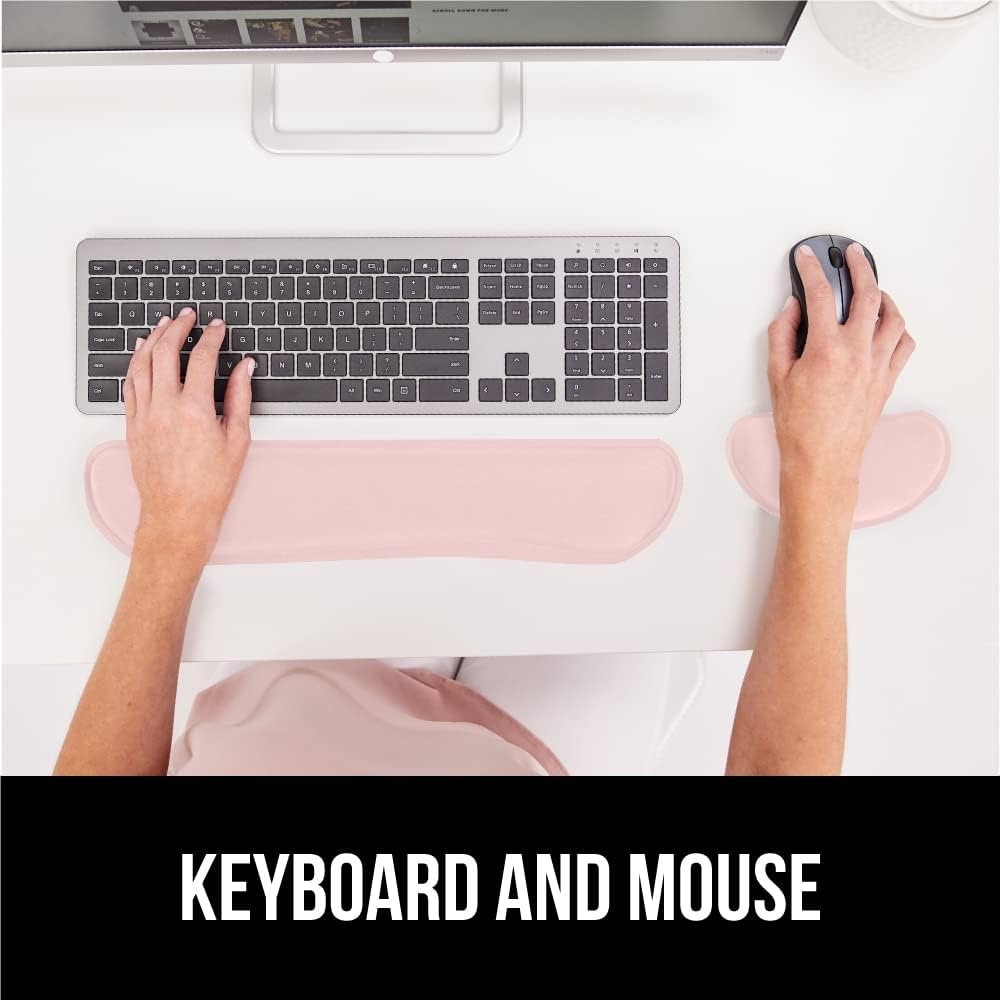 image:imageGORILLA GRIP Silky Memory Foam Keyboard Wrist Rest and Mouse Pad for Computer Ergonomic Typing Support Desk Office Supplies and Gaming Accessories Hand amp Arm Mousepad Cushions and Coaster Set BlackLight Pink