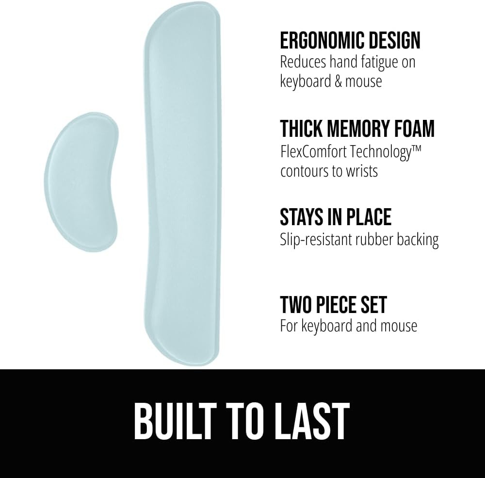 image:imageGORILLA GRIP Silky Memory Foam Keyboard Wrist Rest and Mouse Pad for Computer Ergonomic Typing Support Desk Office Supplies and Gaming Accessories Hand amp Arm Mousepad Cushions and Coaster Set BlackSky Blue