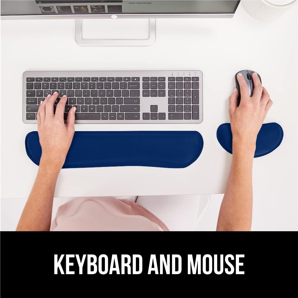 image:imageGORILLA GRIP Silky Memory Foam Keyboard Wrist Rest and Mouse Pad for Computer Ergonomic Typing Support Desk Office Supplies and Gaming Accessories Hand amp Arm Mousepad Cushions and Coaster Set BlackNavy Blue