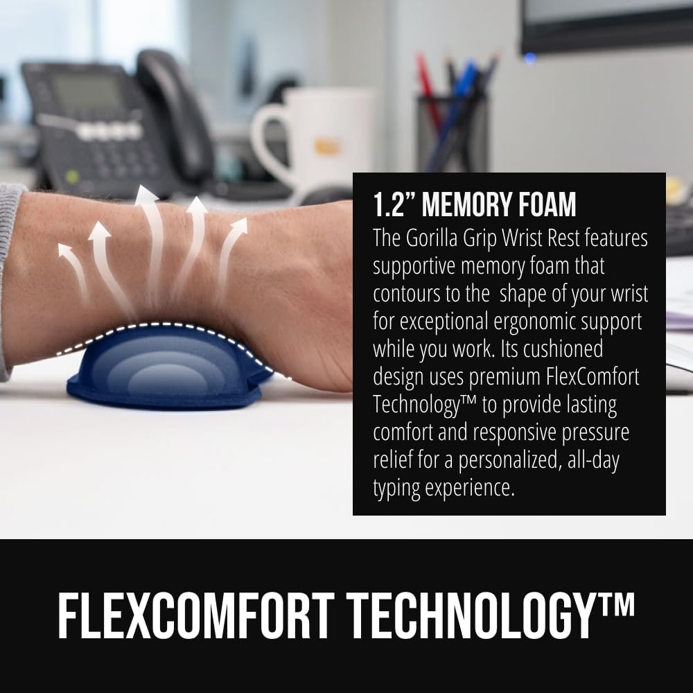 image:imageGORILLA GRIP Silky Memory Foam Keyboard Wrist Rest and Mouse Pad for Computer Ergonomic Typing Support Desk Office Supplies and Gaming Accessories Hand amp Arm Mousepad Cushions and Coaster Set BlackNavy Blue