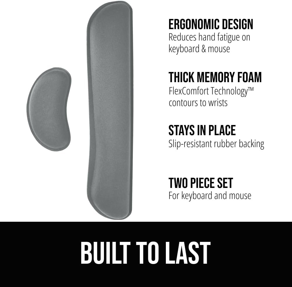image:imageGORILLA GRIP Silky Memory Foam Keyboard Wrist Rest and Mouse Pad for Computer Ergonomic Typing Support Desk Office Supplies and Gaming Accessories Hand amp Arm Mousepad Cushions and Coaster Set BlackGray
